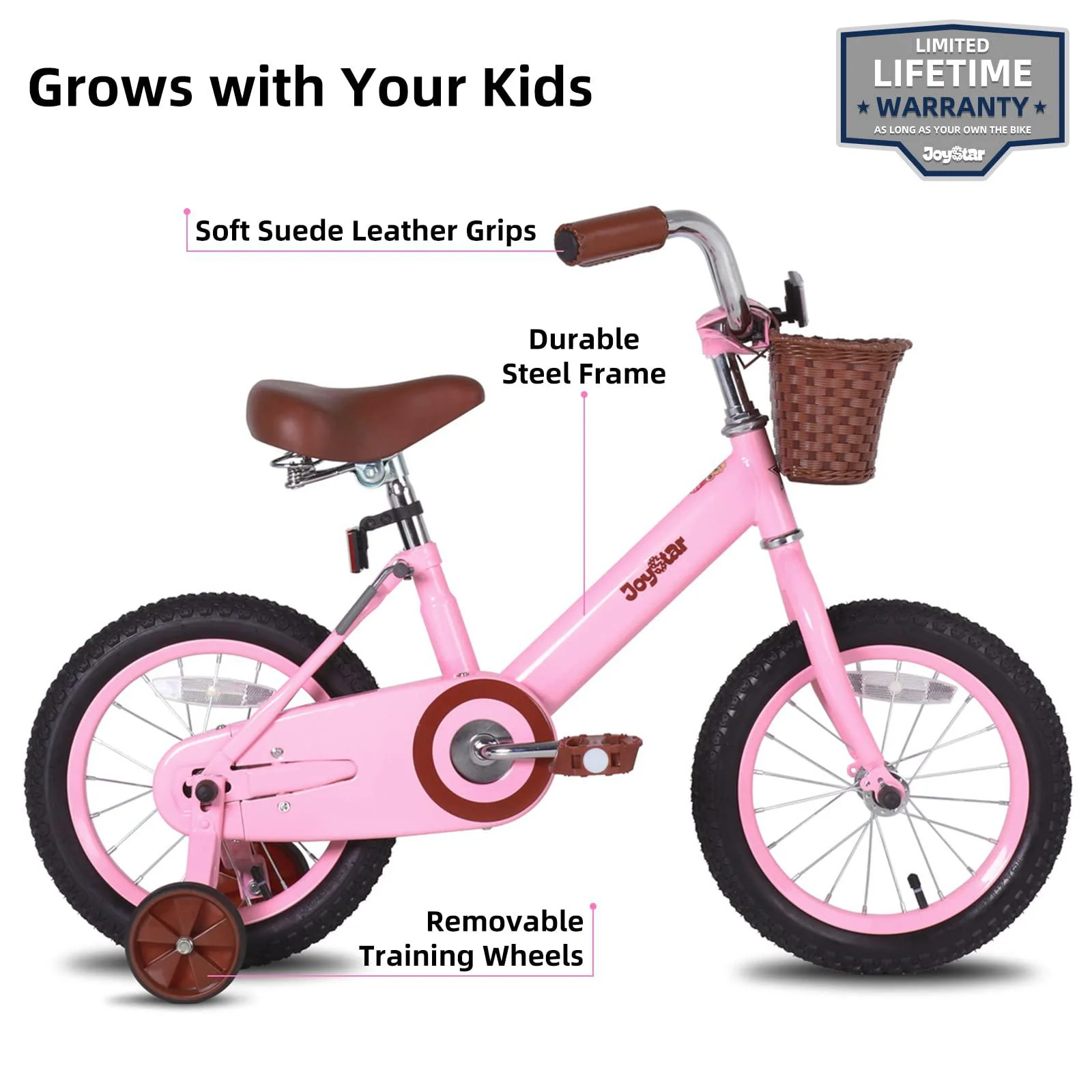joystar 14 inch toddler bike for 3 4 5 years old girls &a; boys, vintage kids bicycle with basket &a; training wheels for 3-5 yea