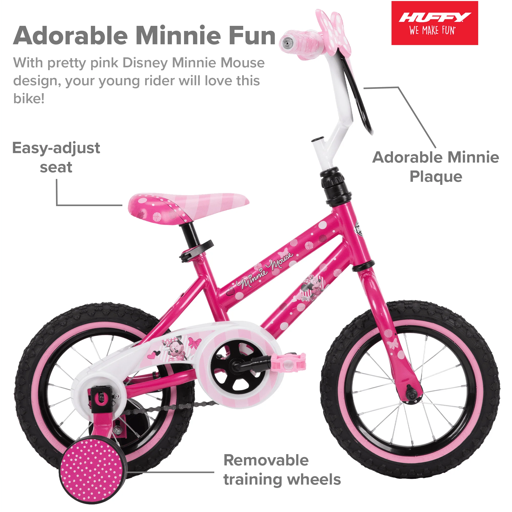 12 in. Minnie Mouse Bike with Training-Wheels for Girl's, Pink by Huffy