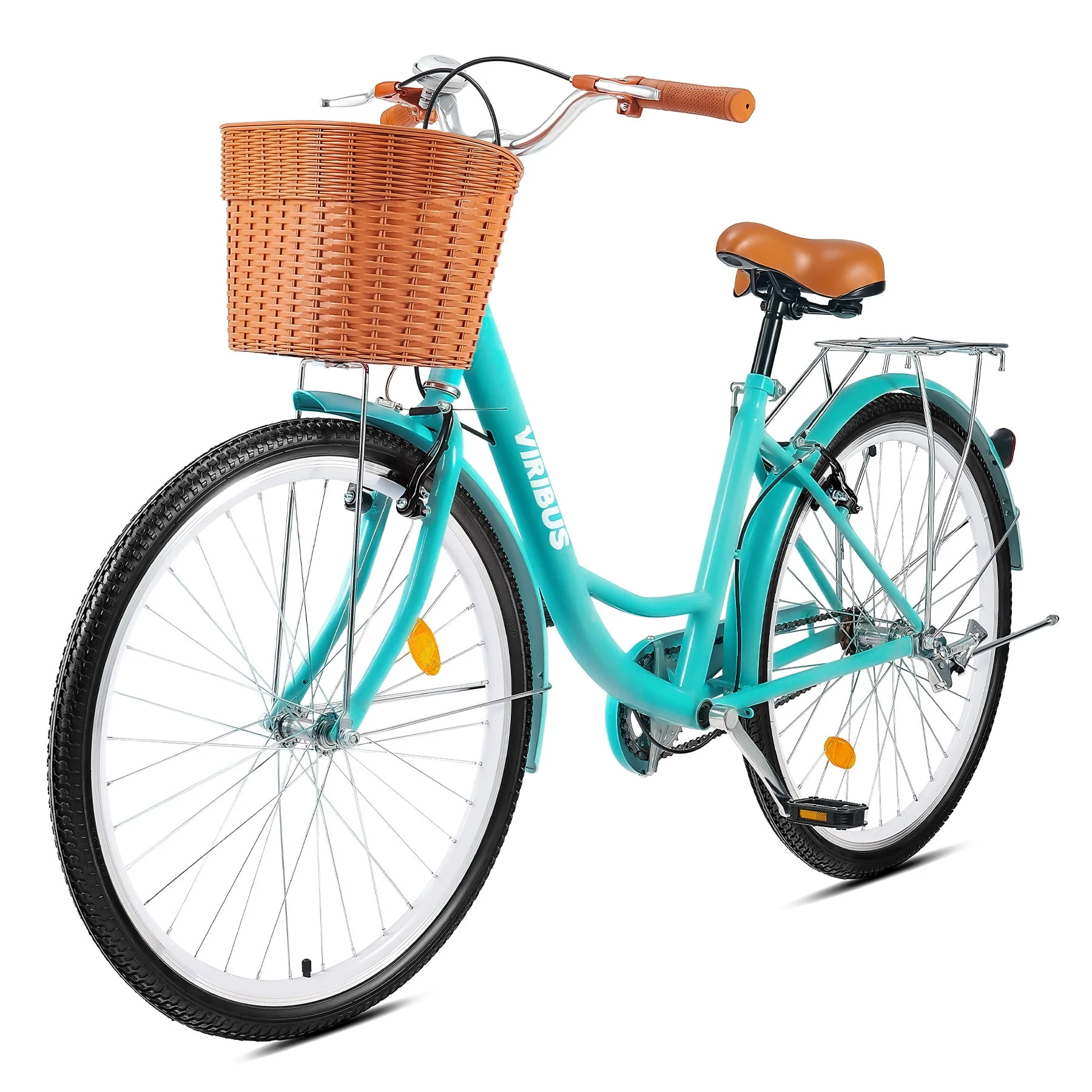 Viribus Women's Comfort Bike 24 Inch Hybrid Bike with Carbon Steel Frame V Brakes Teal