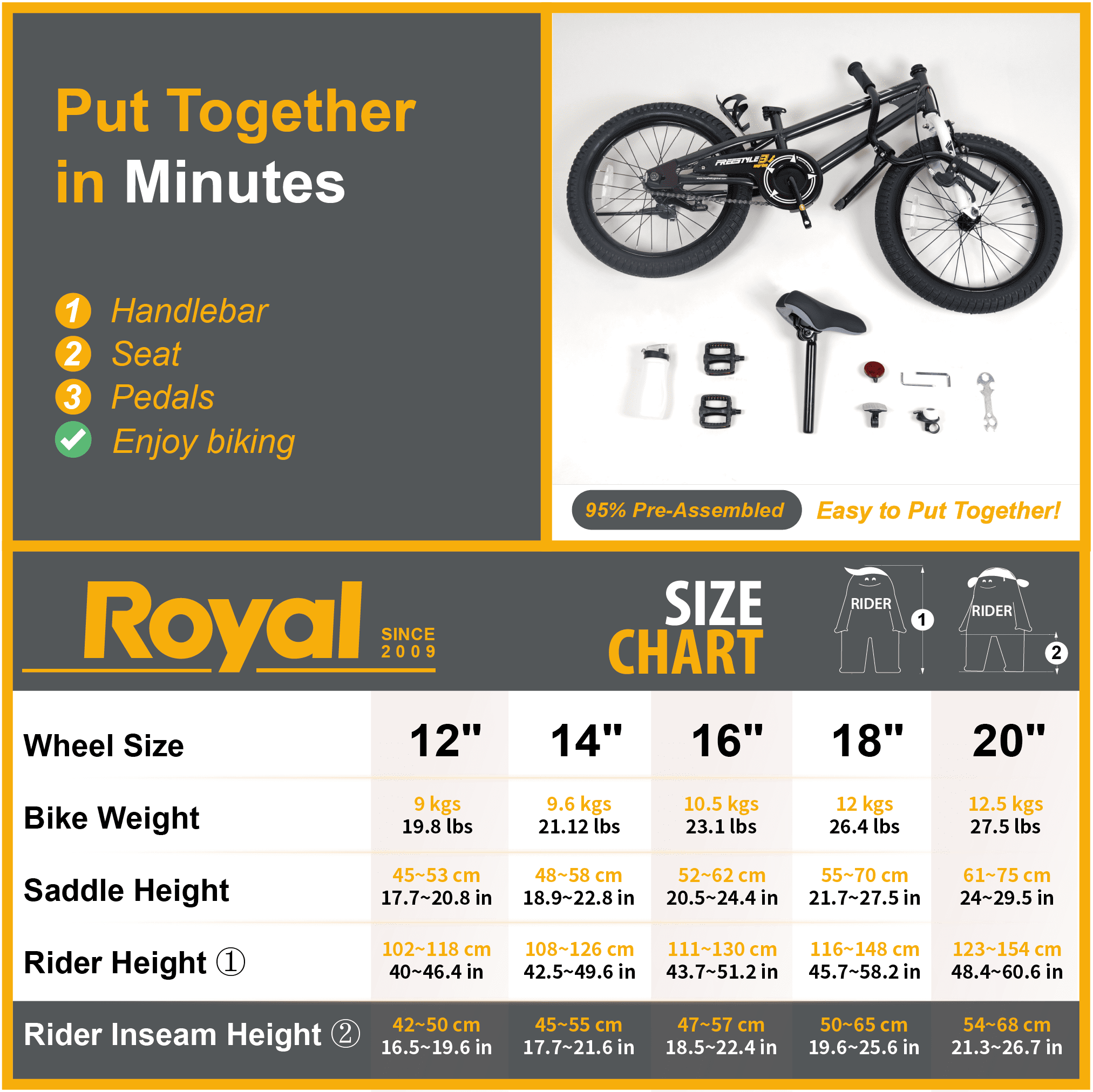 Royalbaby Boys Girls Kids Bike 18 In BMX Freestyle Black 2 Hand Brakes Bicycles with Kickstand