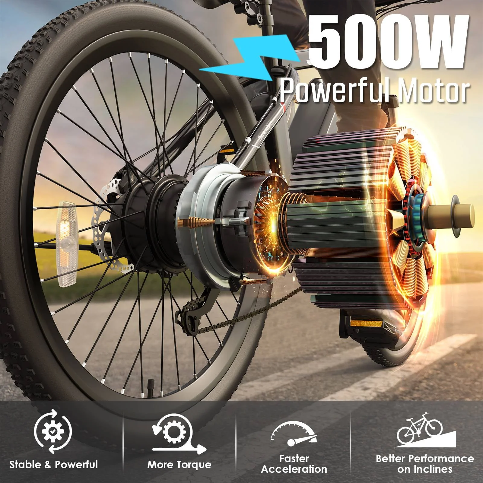 Elifine 500W Electric Bike for Adults, 26