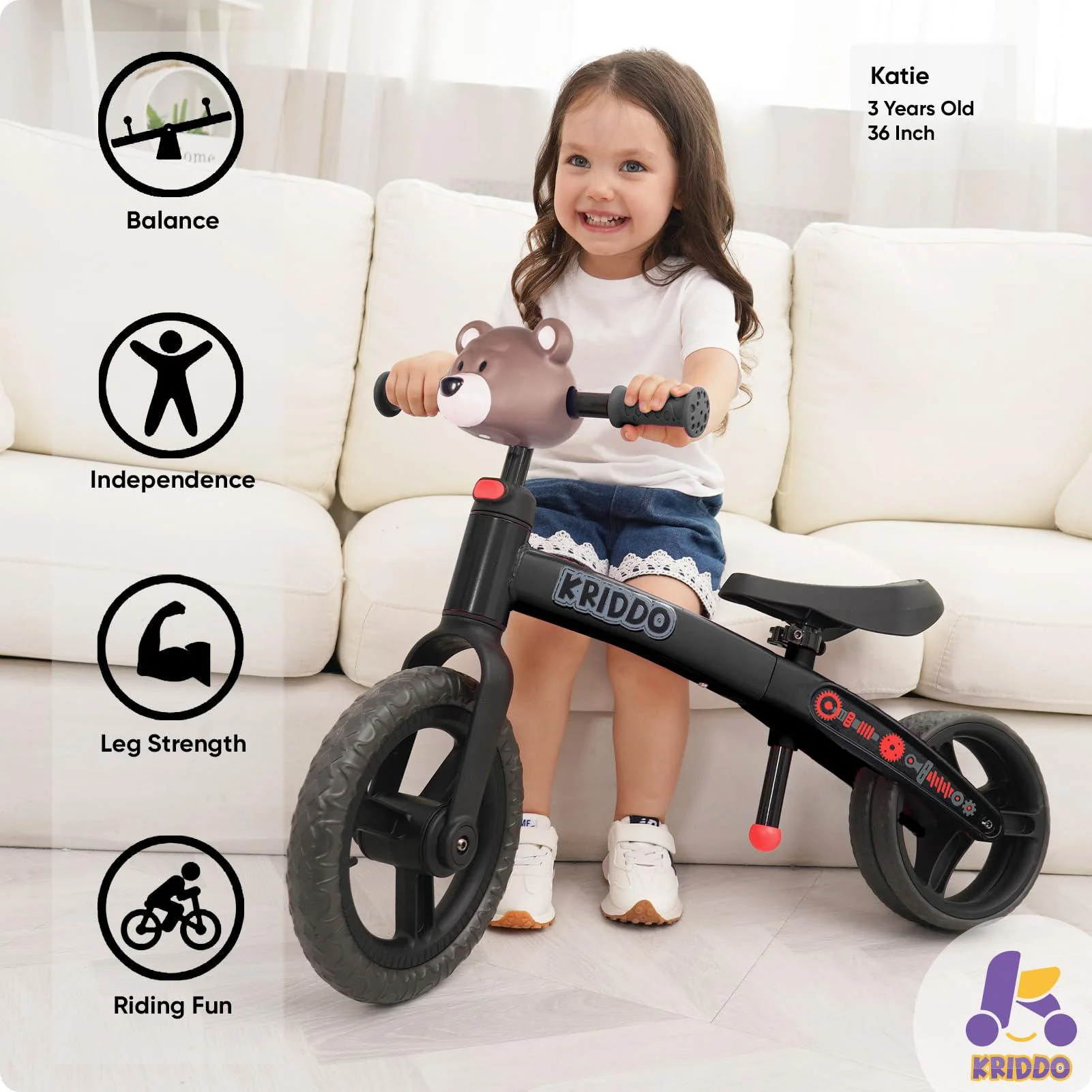 kriddo toddler balance bike 2 year old, age 24 months to 5 years old, modern style, early learning interactive push bicycle,