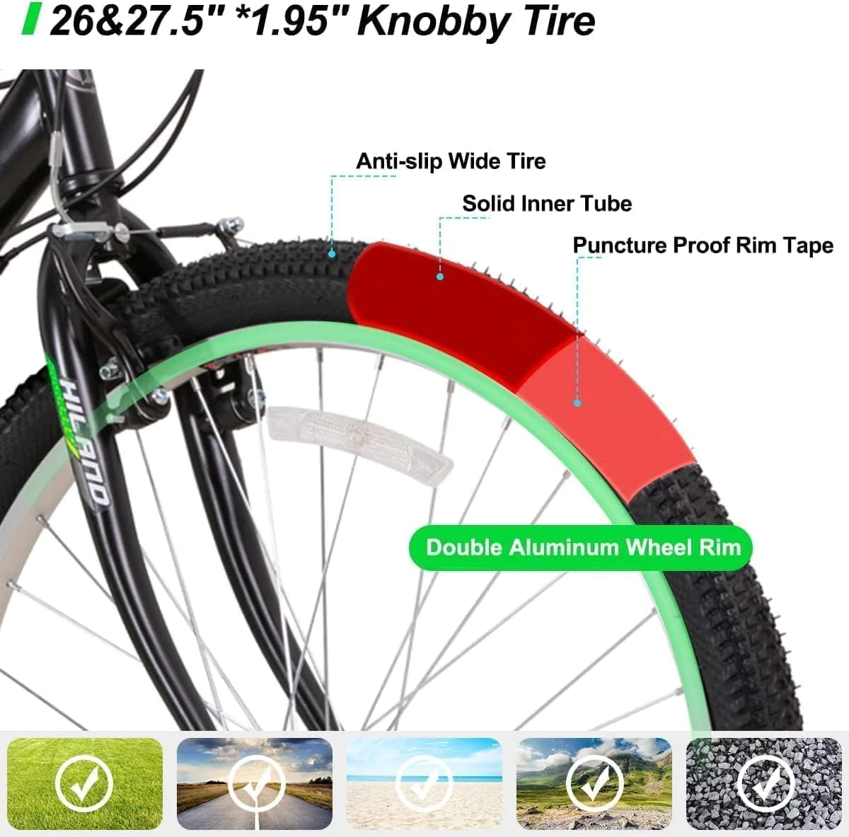 Hiland 26 & 27.5 Inch Unisex Mountain Bike, 18-Speed, 18-inch Frame for Mens Womens