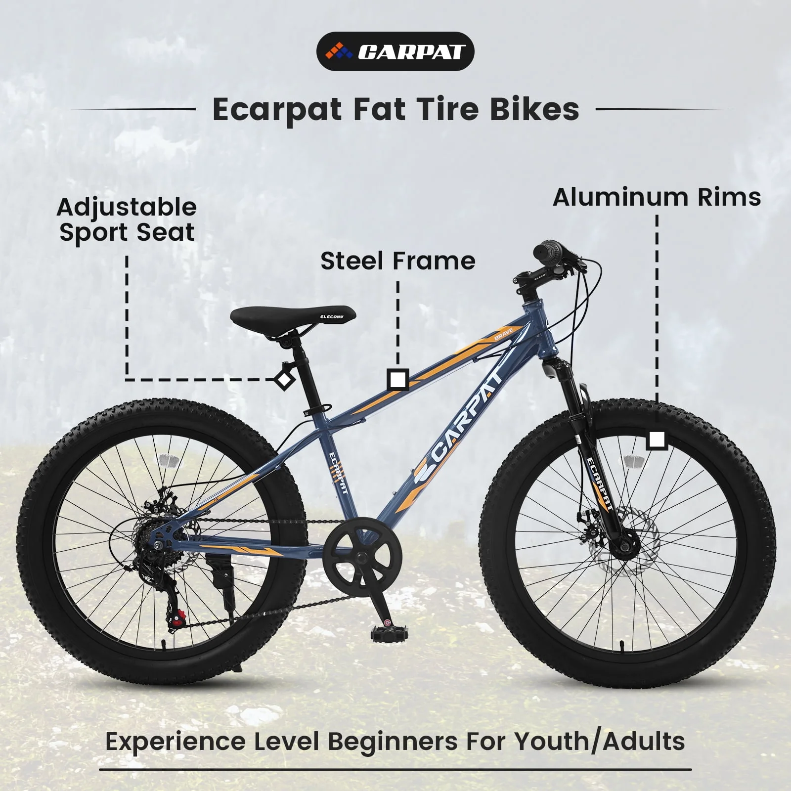 24 inch Mountain Bike with Fat Tires, Kids Bike with Disc Brakes & Suspension