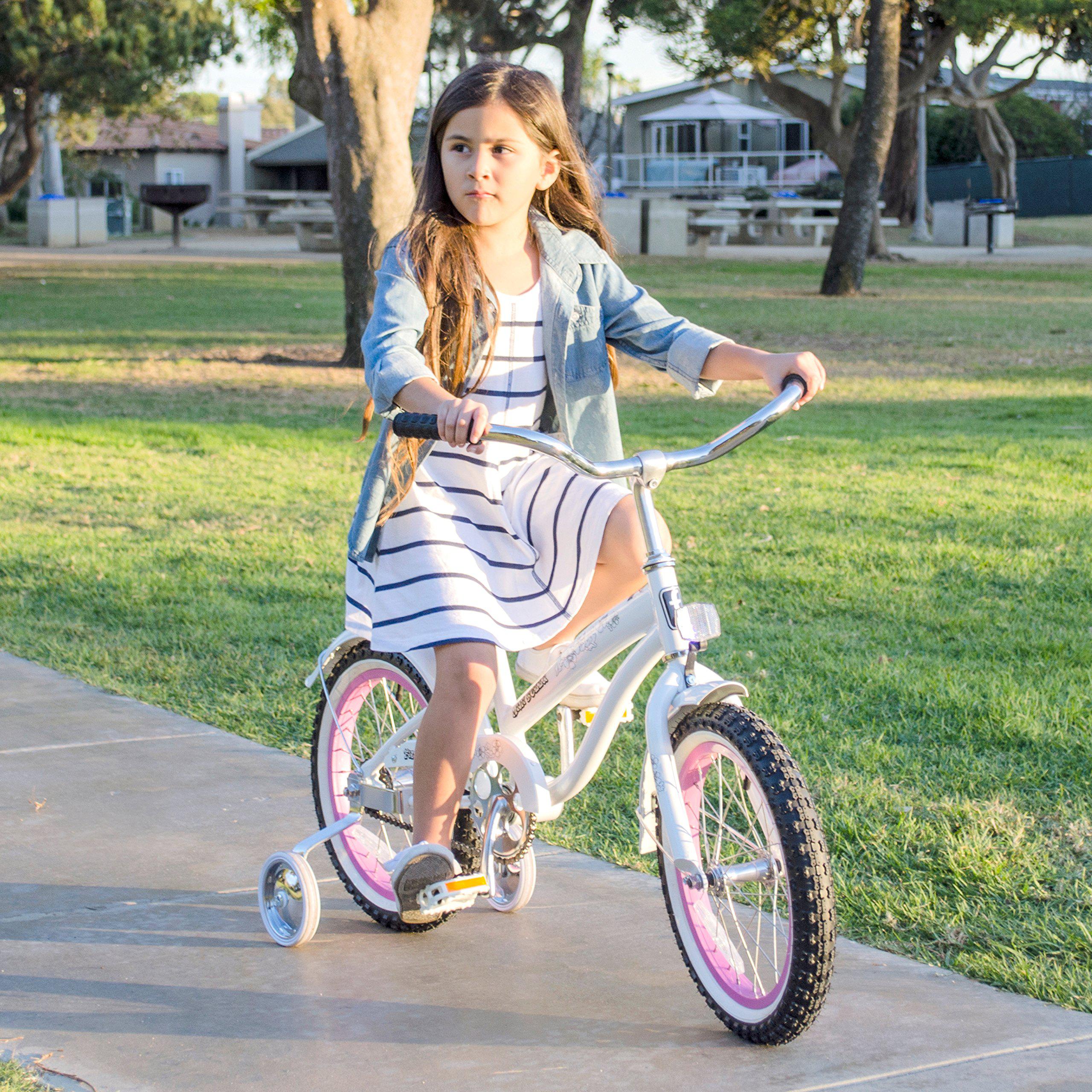 firmstrong bella girl&s;s beach cruiser bike, kids single speed bicycle with training wheels, 16 inch wheels, pink