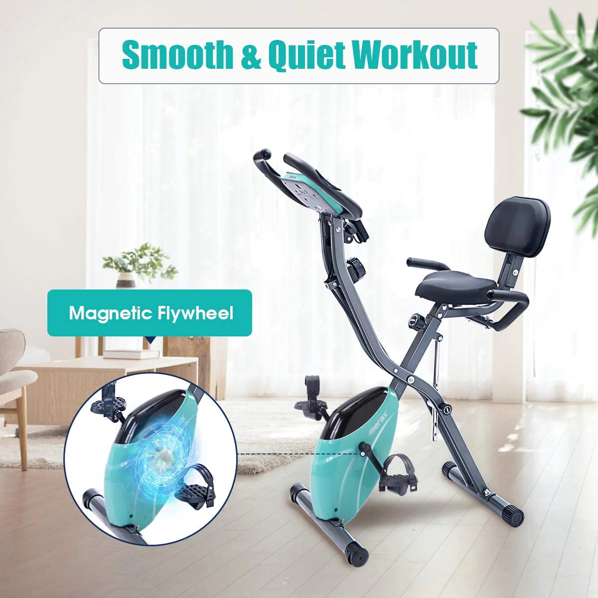 Segmart Folding Recumbent 3-in-1 Compact Stationary Exercise Bike with Adjustable Arm Resistance Bands, LCD Monitor, Tablet Holder, High Backrest, Holds 350 Lbs.