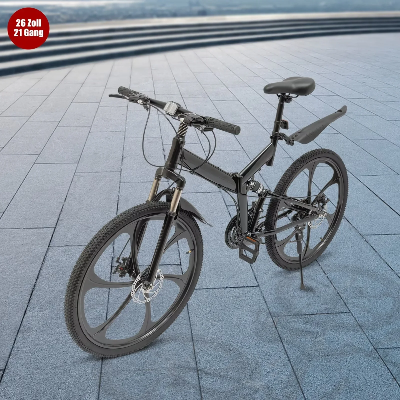 TFCFL 26in Folding Mountain Bike 21-Speed Bicycle Women Men Full Suspension MTB Bike