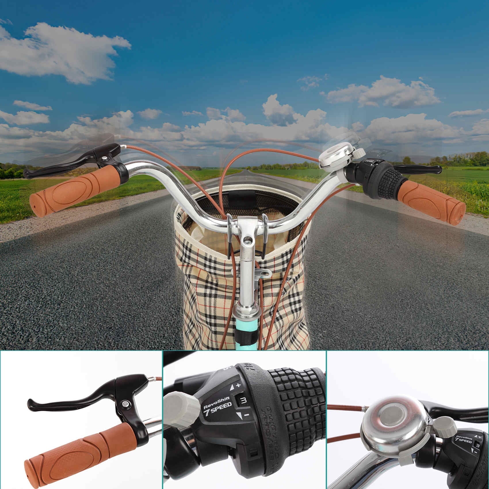 Dinling 26 inch Wheels Women's Commuter Bike, Shimano 7 Speed Adult Cruiser Bike Green