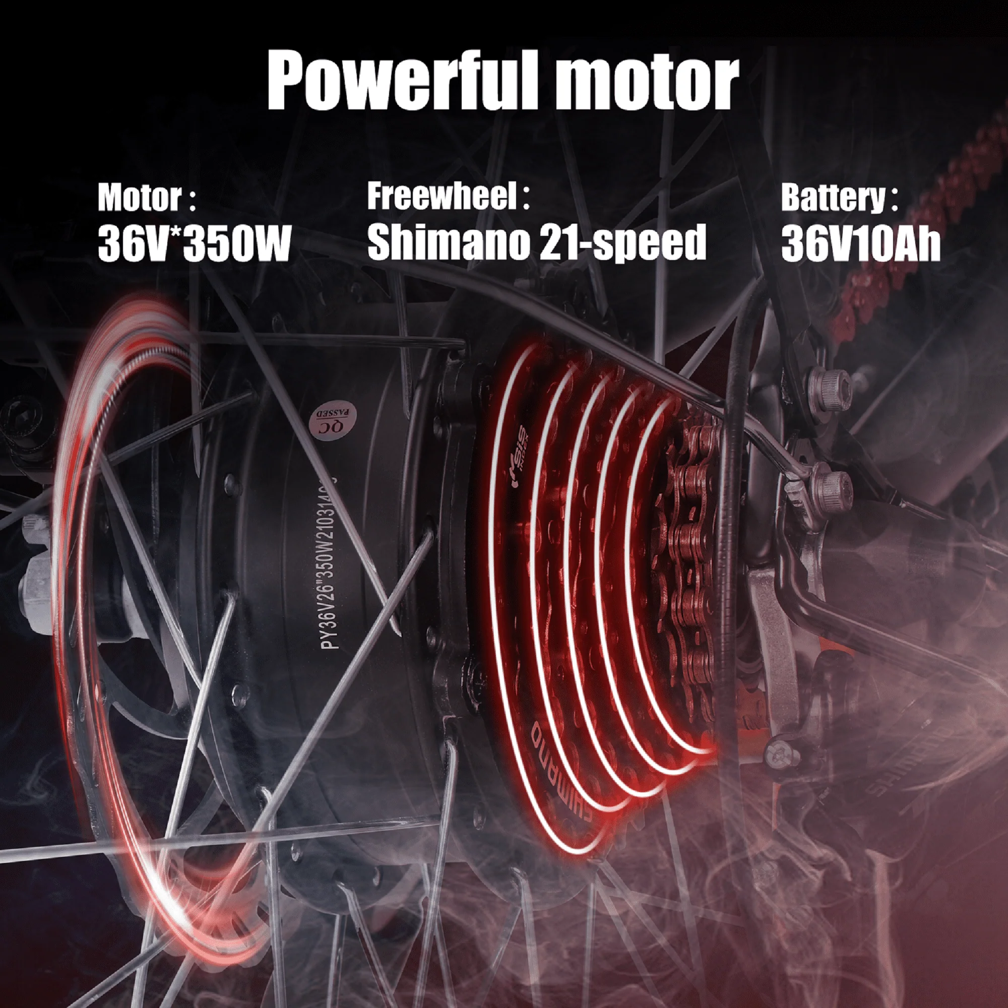 ZNH Mountain Electric Bicycle, 26 in. 350 W, Removable 36 V/10 Ah Battery, Black