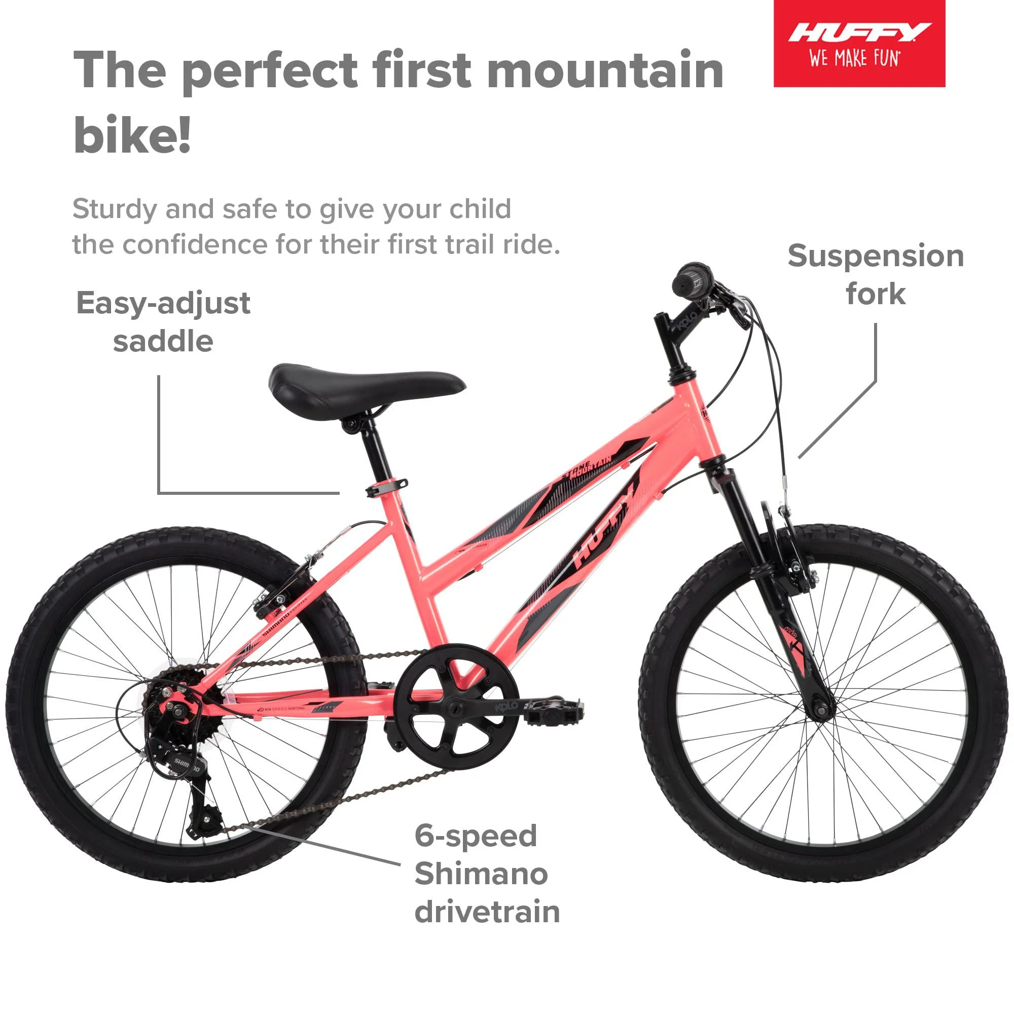 huffy kids hardtail mountain bike for girls, stone mountain 20 inch 6-speed, solar flare, 20 inch wheels/13 inch frame, model