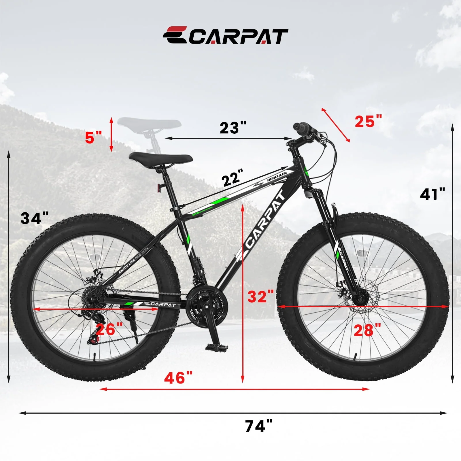 26 Inch Fat Tire Bike Adult/Youth Full Shimano 21 Speed Mountain Bike, Dual Disc Brake, High-Carbon Steel Frame, Front Suspension, Mountain Trail Bike, Urban Commuter City Bicycle