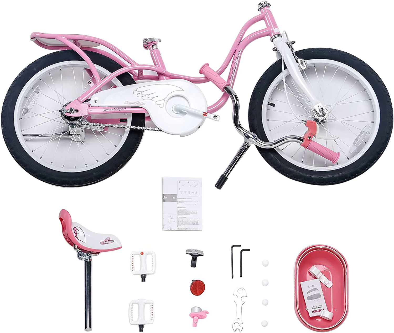 Royalbaby Little Swan Pink 18 In. Girl's Bicycle with Basket and Kickstand