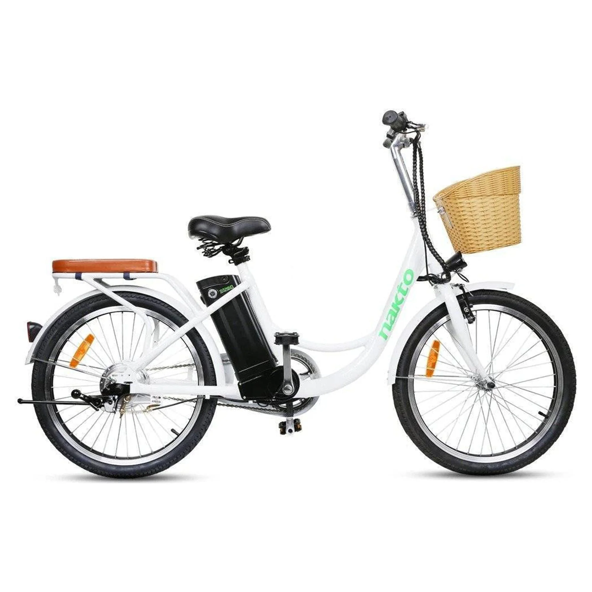 NAKTO 22in Elegance Cruiser Electric Bike with Basket & LCD Screen, White