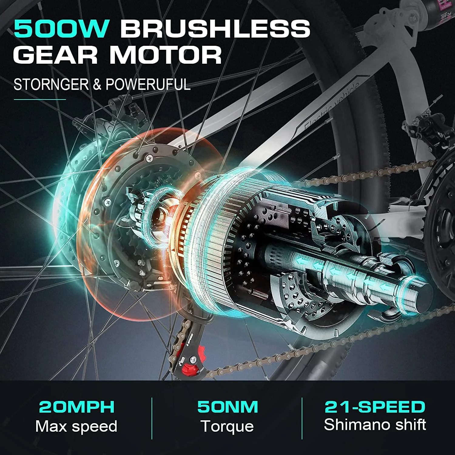 Vivi Electric Bike 26'' Folding Electric Mountain Bike 500W Full Suspension Electric Bike 21 Speed with Cruise Control, 48V Removable Battery, Up to 20MPH & 50 Miles