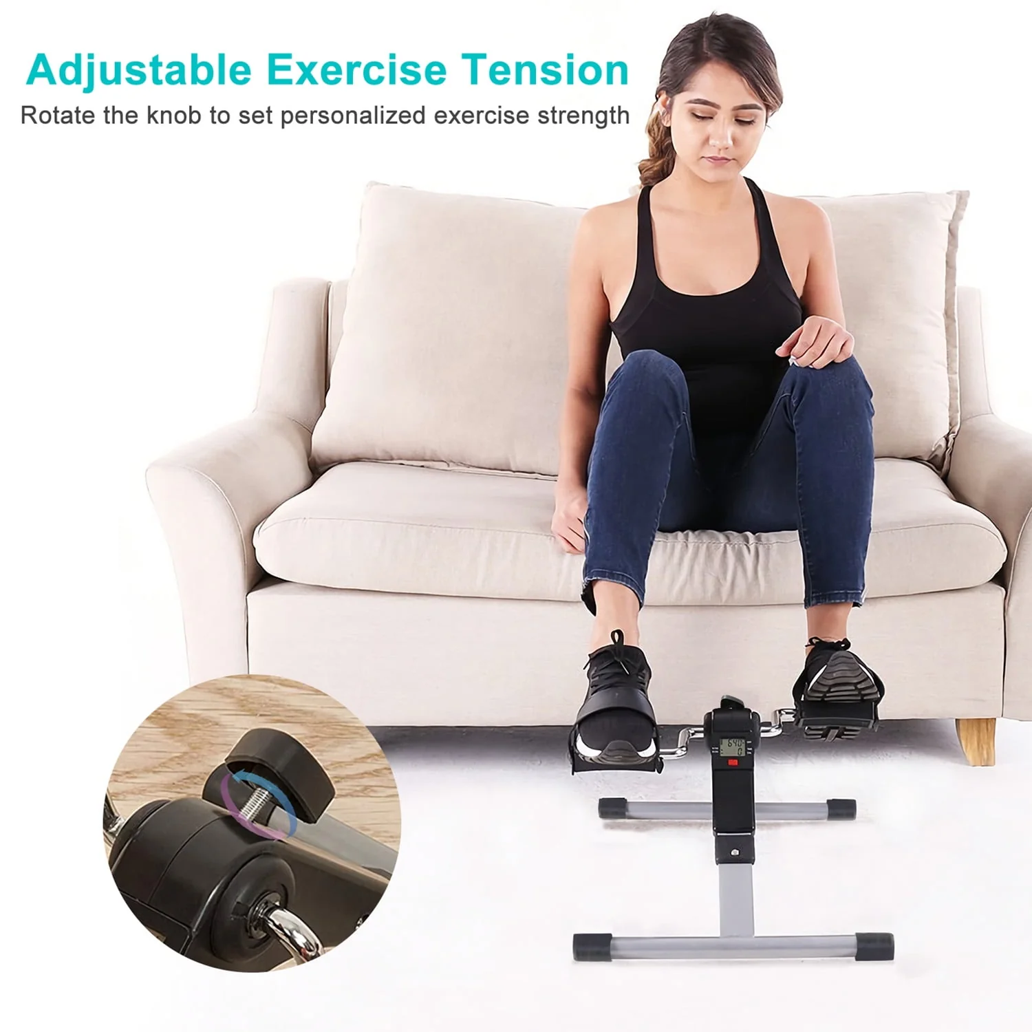 iMountek Foldable Exercise Pedal Mini Stepper Cycle Bike Fitness Leg and Arm Aerobic Trainer Home Office Gym LCD Display