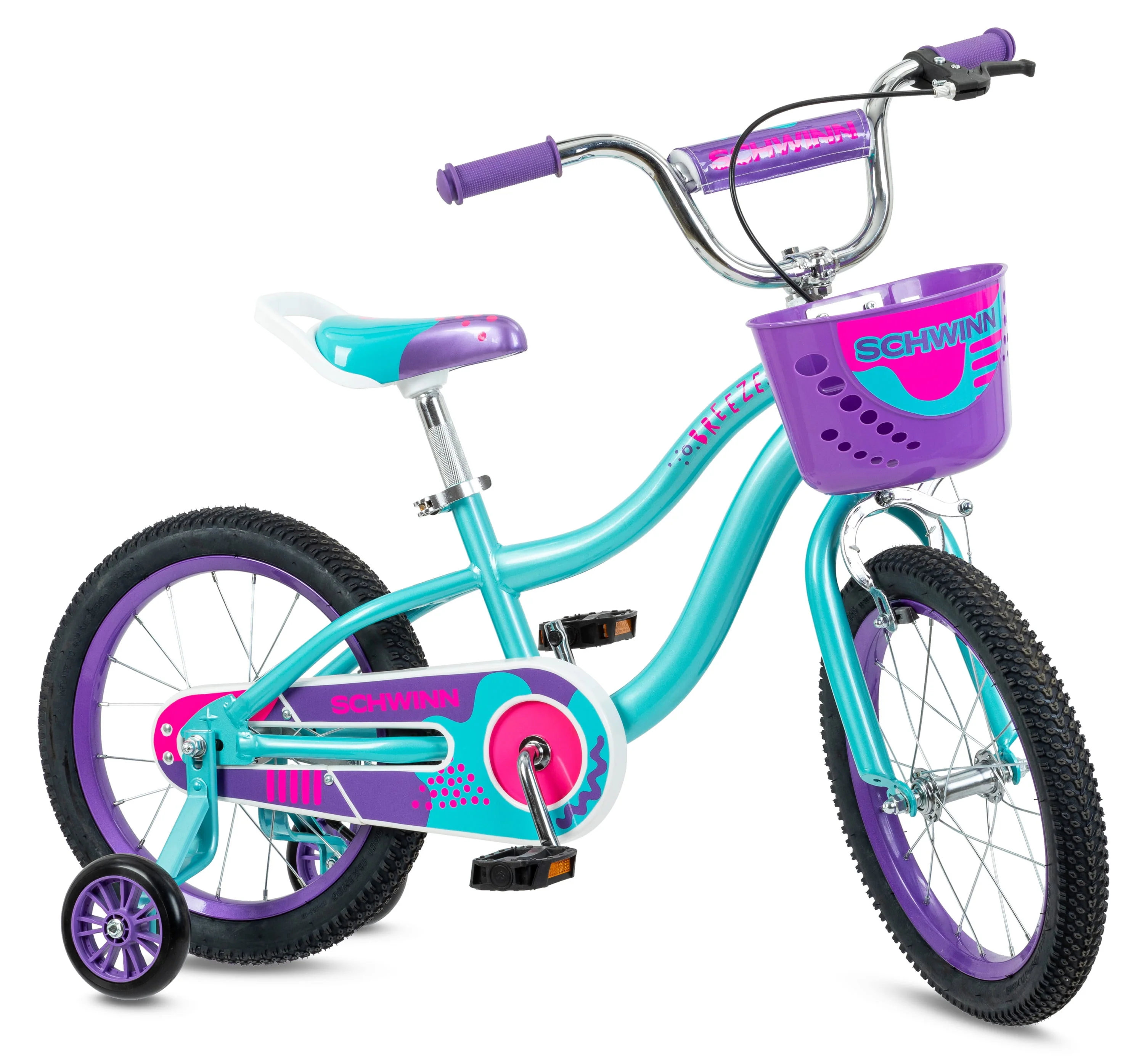 16-in. Breeze Girls Kids Bike with Basket, Teal & Purple