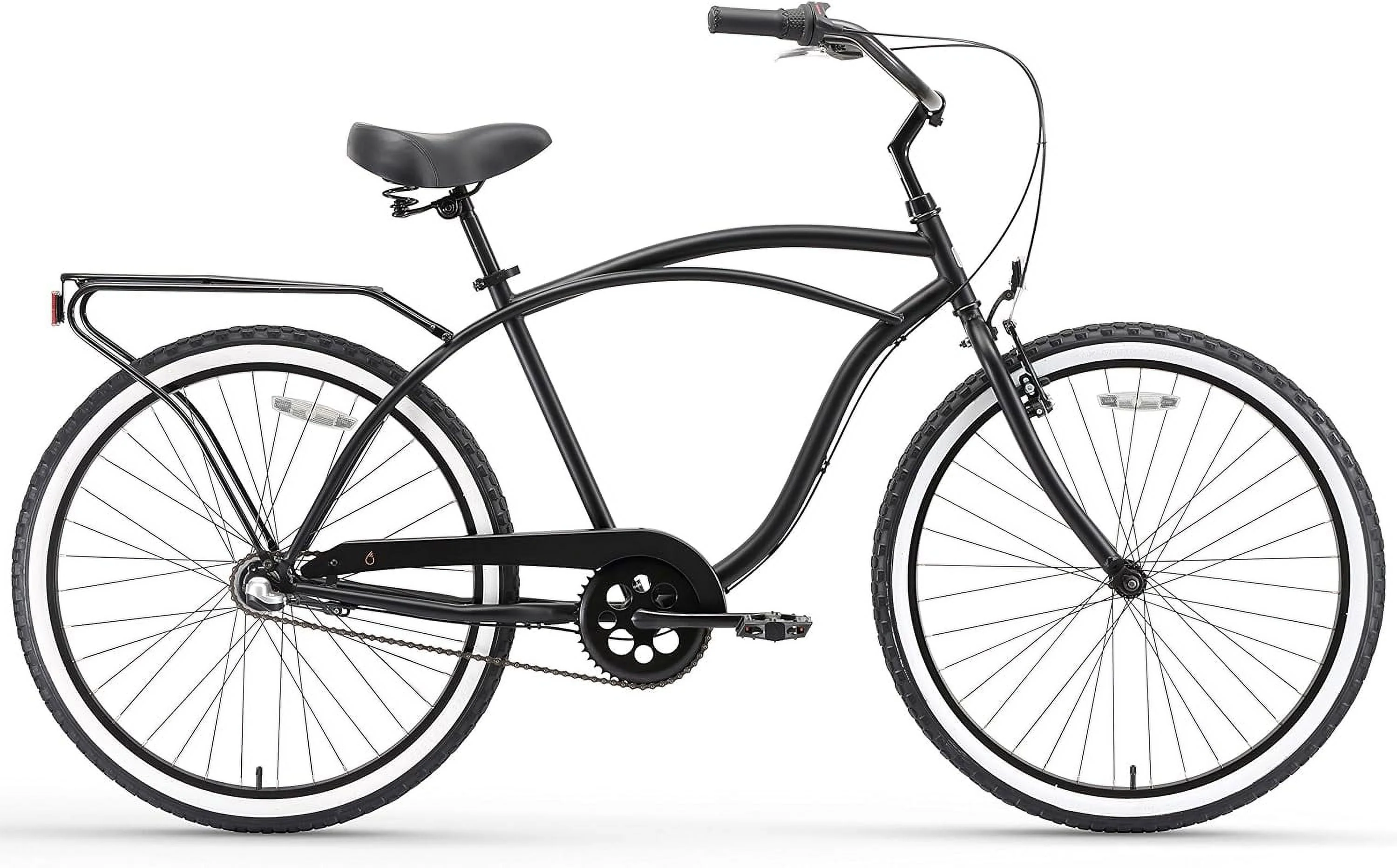 sixthreezero Around the Block Men's 7-Speed Beach Cruiser Bicycle with Rear Rack, 26 In. Wheels, Matte Black