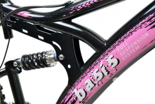 Basis 1 Mountain Bike Full Dual Suspension MTB 26" Wheel Disc Brakes 18 Spd Pink