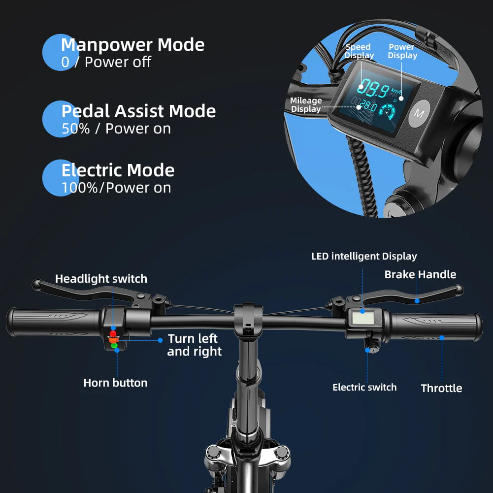 Folding Electric Bike,500W 48V 18AH Battery,19 MPH Electric City Road Bicycle,Grey