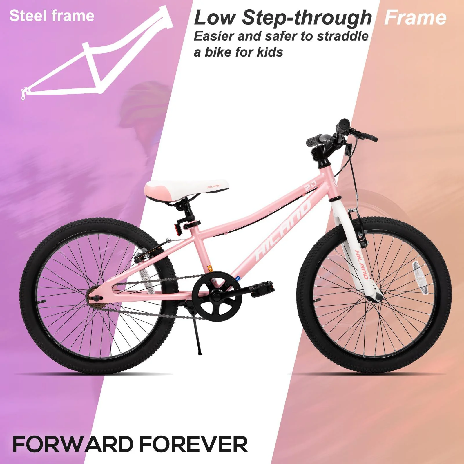 HH HILAND hiland 20 inch kids mountain bike for boys, girls, single speed kids bicycles with dual handbrakes and kickstand, multiple co