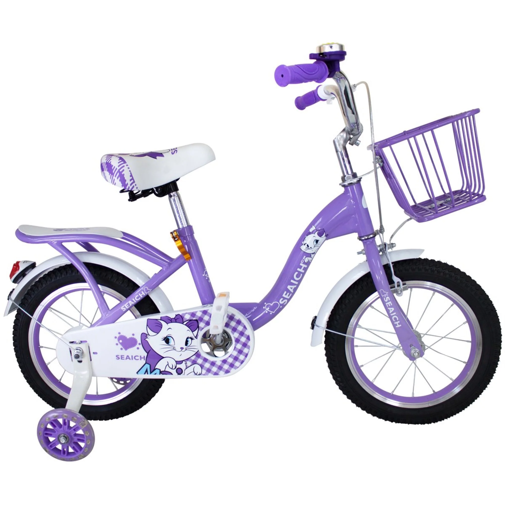 Seaich Kids Purple Bike SEAICH Catastic Purple Matching Front Basket and Training Wheels 14