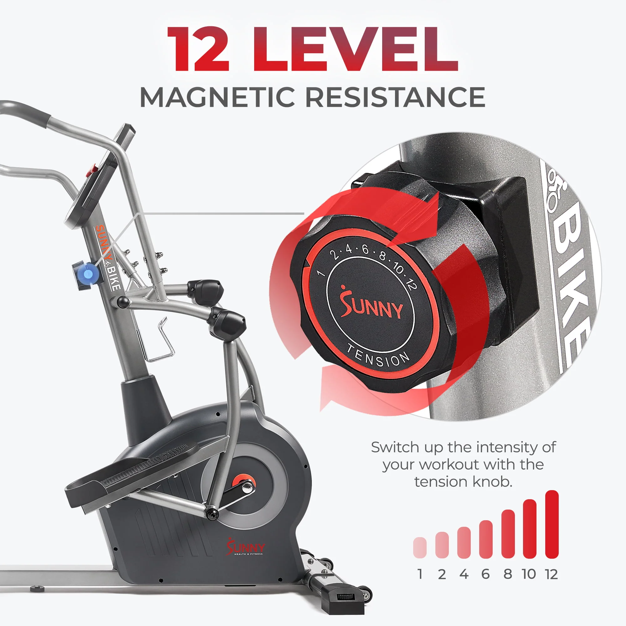 Sunny Health & Fitness Elite Recumbent Cross Trainer & Elliptical Machine with Arm Exercisers, Easy Adjust Seat, & Exclusive SunnyFit App Enhanced Bluetooth Connectivity