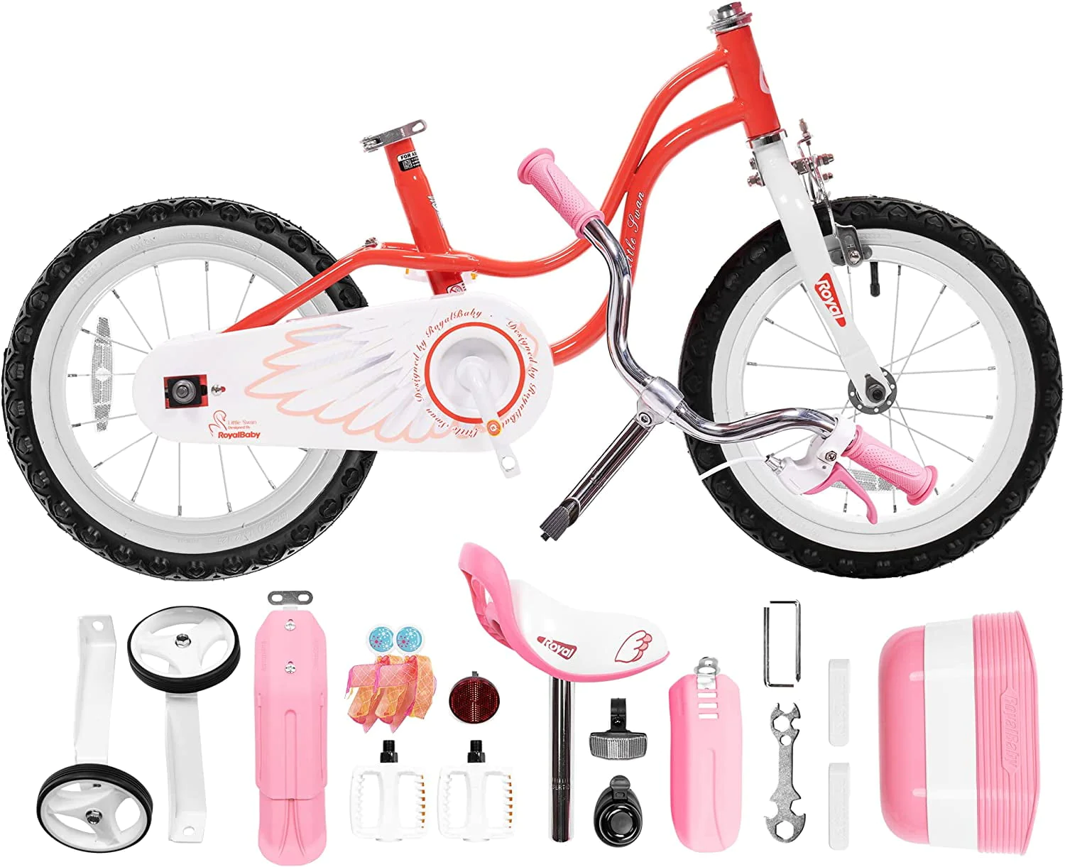 Royalbaby Little Swan Red 16 Girl's Bicycle with Training Wheels and Basket
