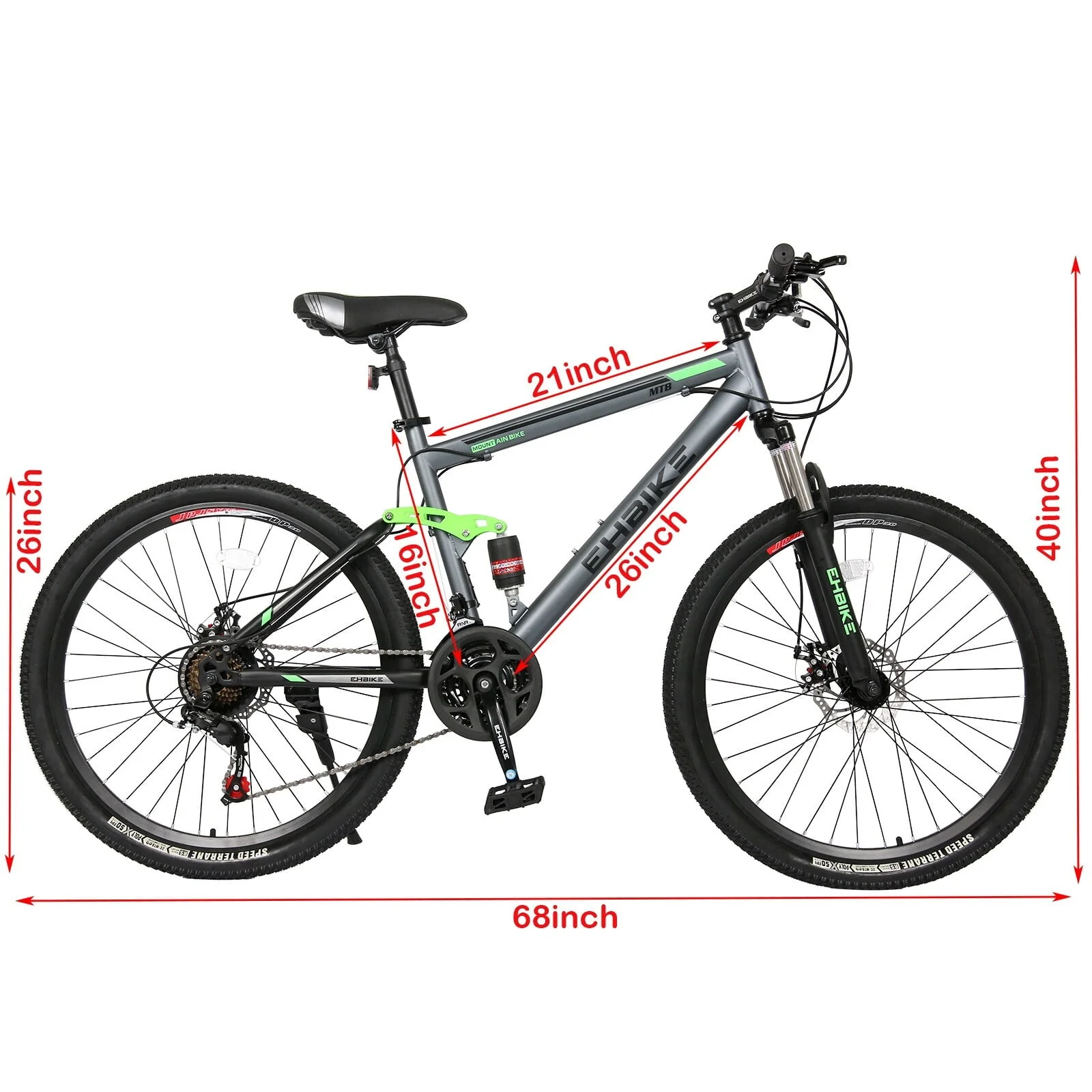Mountain Bike, 26 Inch 21 Speed Road Bike For Adults Men And Womenk - 68x28x40in Black