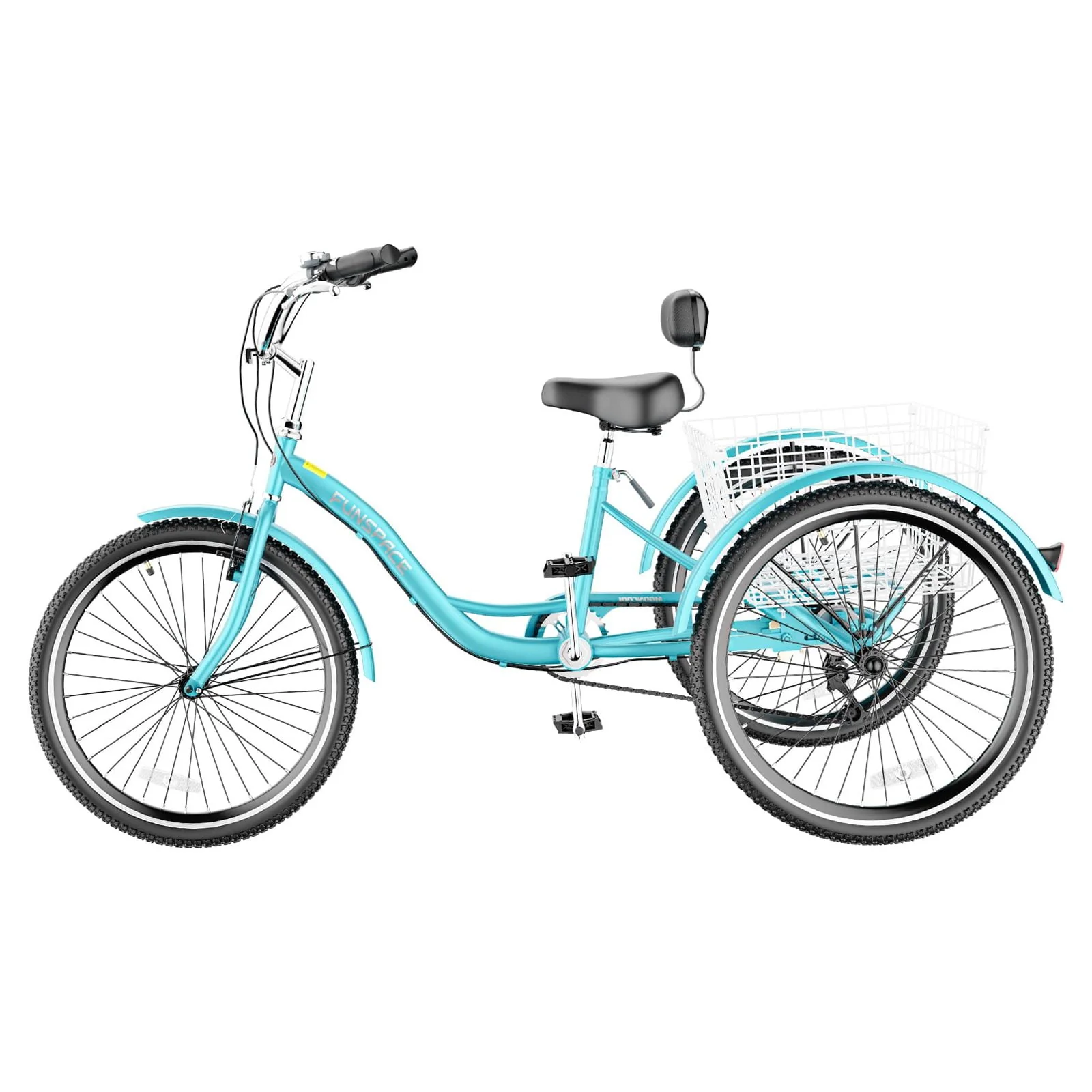 MOPHOTO Adult Tricycle for Seniors,Low Frame Three Wheel Bikes with Large Basket & Bell (Cyan, 26inch /7-Speed), 3 Wheel Cargo Bicycle,Safe and Durable Trike