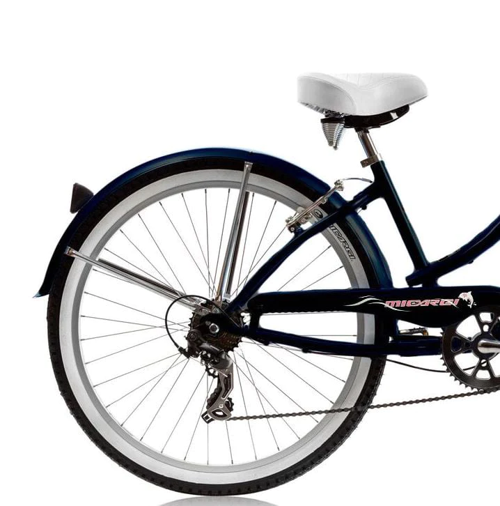 Wonder Wheels Beach Cruiser Shimano Tx-35 7 Speed Bicycle, Bike, V-Brake Stainless Steel Spokes One Piece Crank Alloy Pink Rims 36H W/ Fender - Matte Black