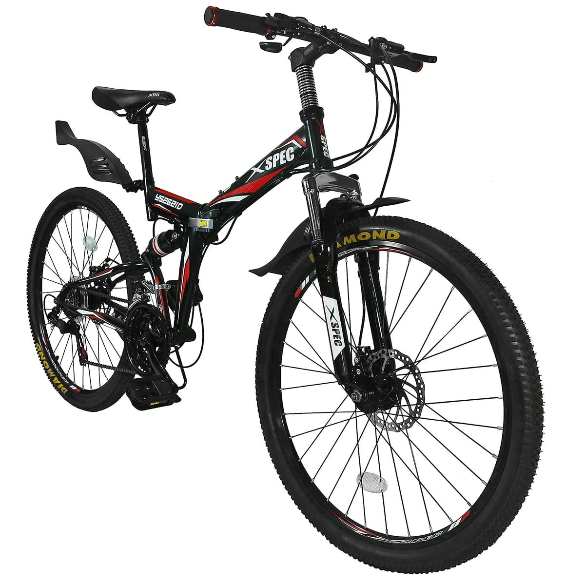 Xspec 7 Speed Folding Compact Mountain Bike, Black, 26 In.