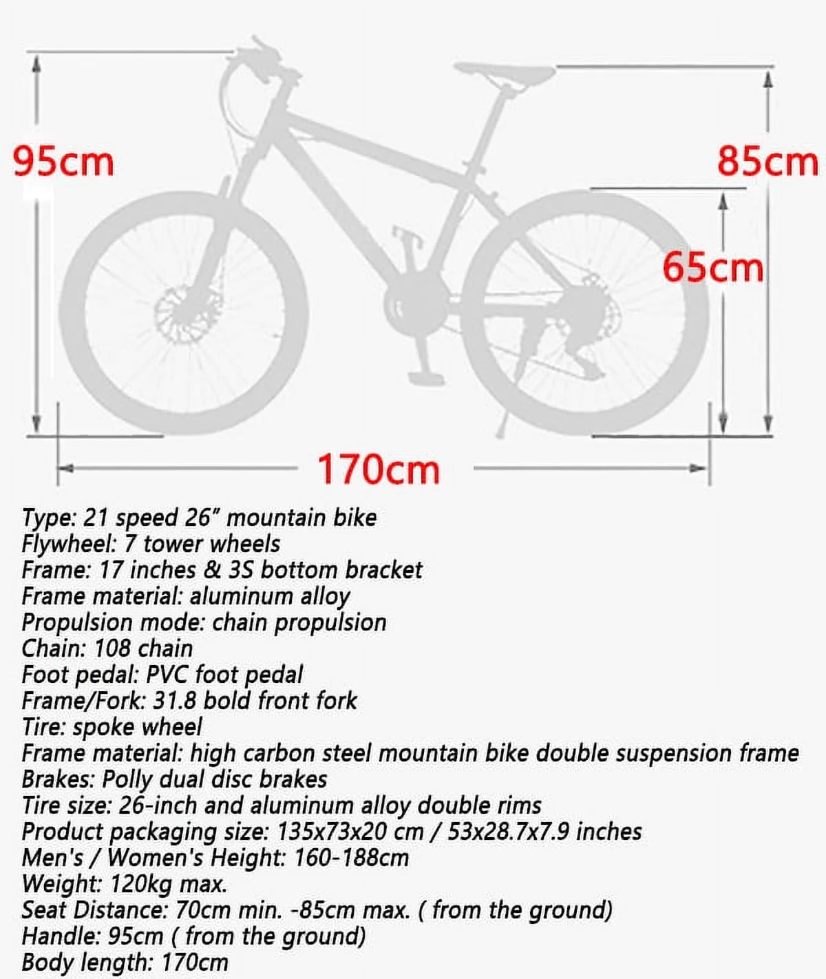 Mountain Bike for for Men and Women, 26-Inch Wheels, 21 Speed Drivetrain and Front Suspension, Dual Disc Brake and Adjustable Stem, Aluminum and Steel Frame, Youth/Adult Mountain Bike