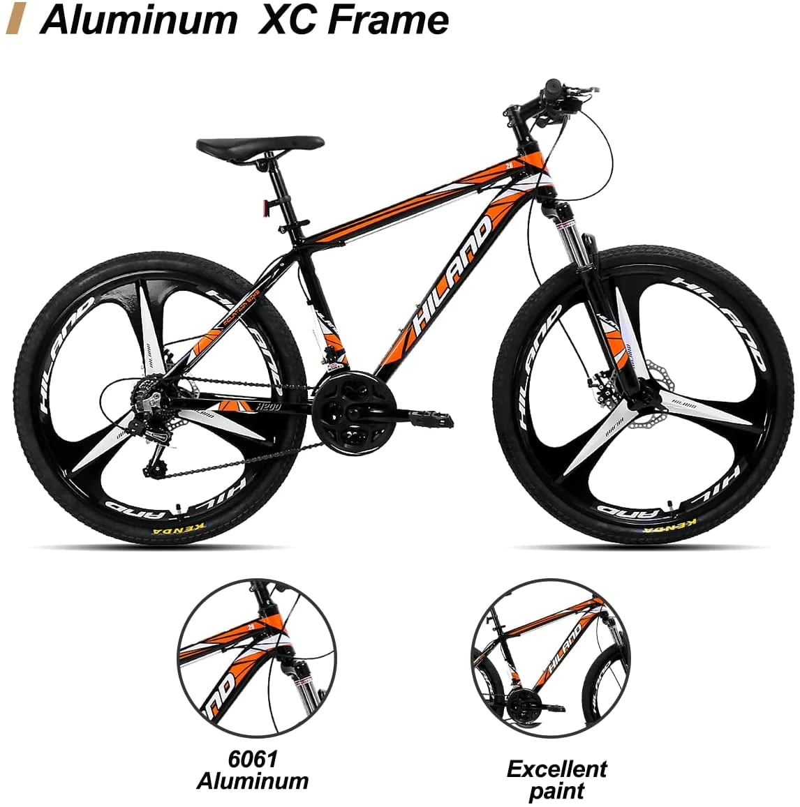 Hiland Mountain Bike, 3-Spokes,Shimano 21 Speeds Drivetrain,Aluminum Frame 26 inch Wheels, Men's MTB Bicycle, Orange