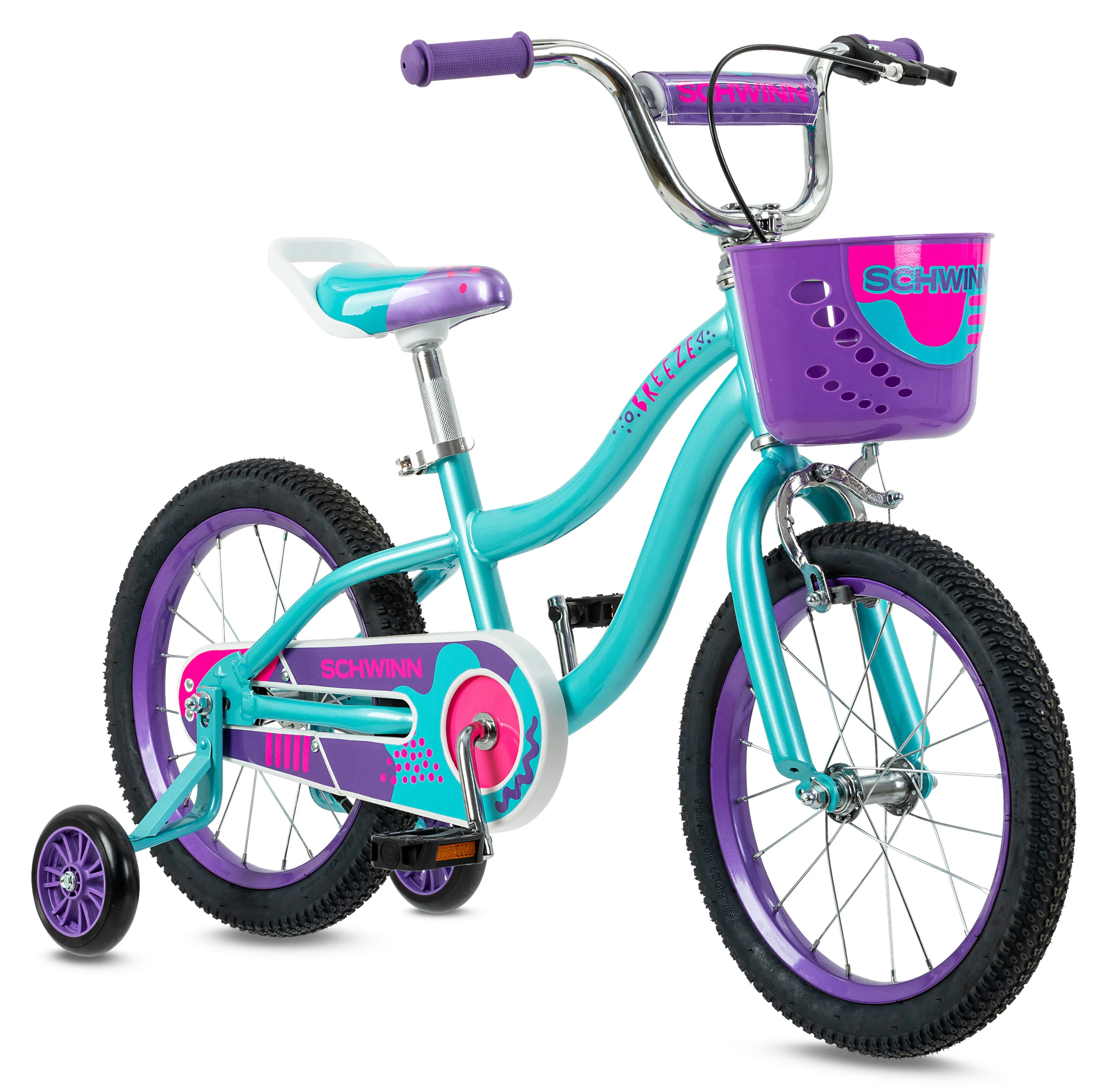 16-in. Breeze Girls Kids Bike with Basket, Teal & Purple