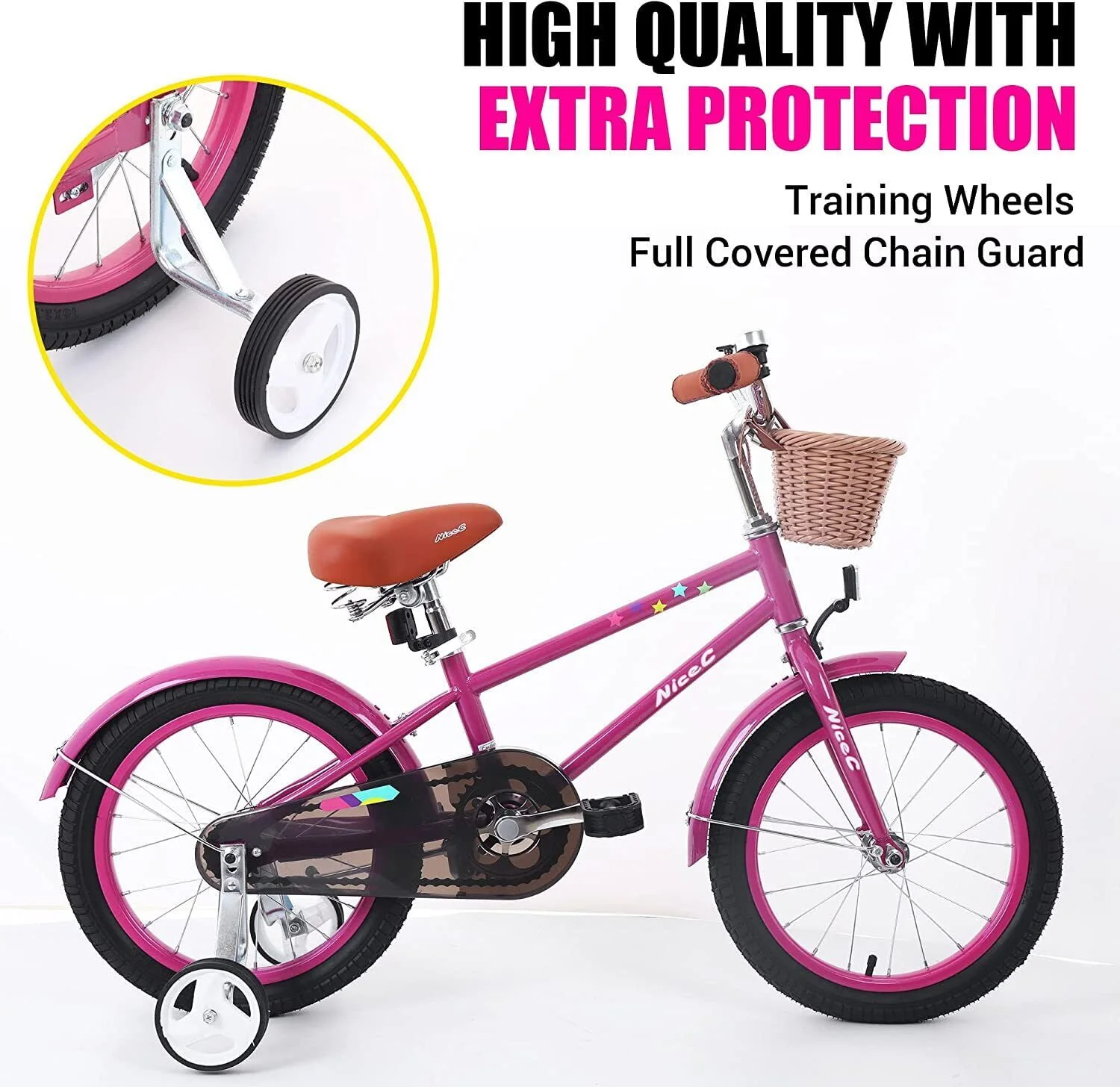 Nice C Kids Bike, Cruiser Bike with Basket, Coaster Brake and Training Wheels, Boys Girls 12 14 16 18 20 inch (12