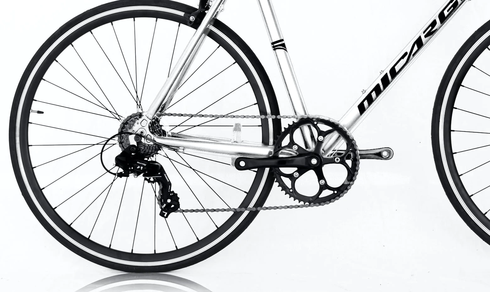 Wonder Wheels Road Bike 700C 53 cm Aluminum Frame White Shimano Tx-35 7 Speed Alloy Black Rims, Black Spokes 700C*1.5*14G*32H Tire: Black - White