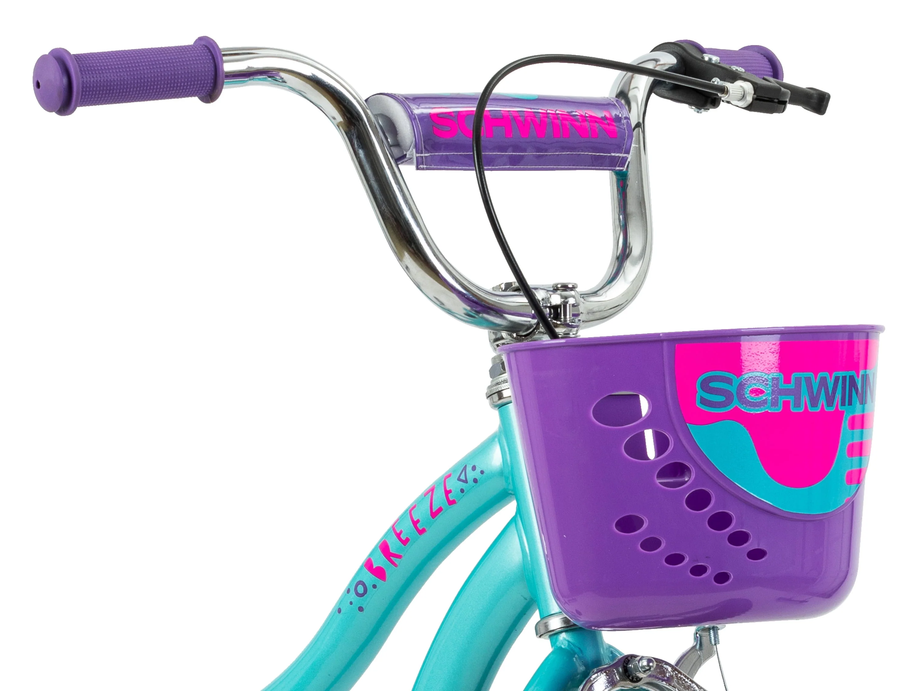 16-in. Breeze Girls Kids Bike with Basket, Teal & Purple