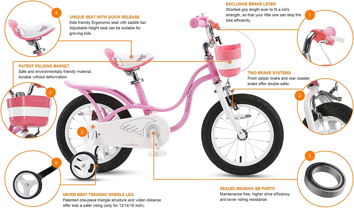 Royalbaby Little Swan Pink 14 Girl's Bicycle with Training Wheels and Basket