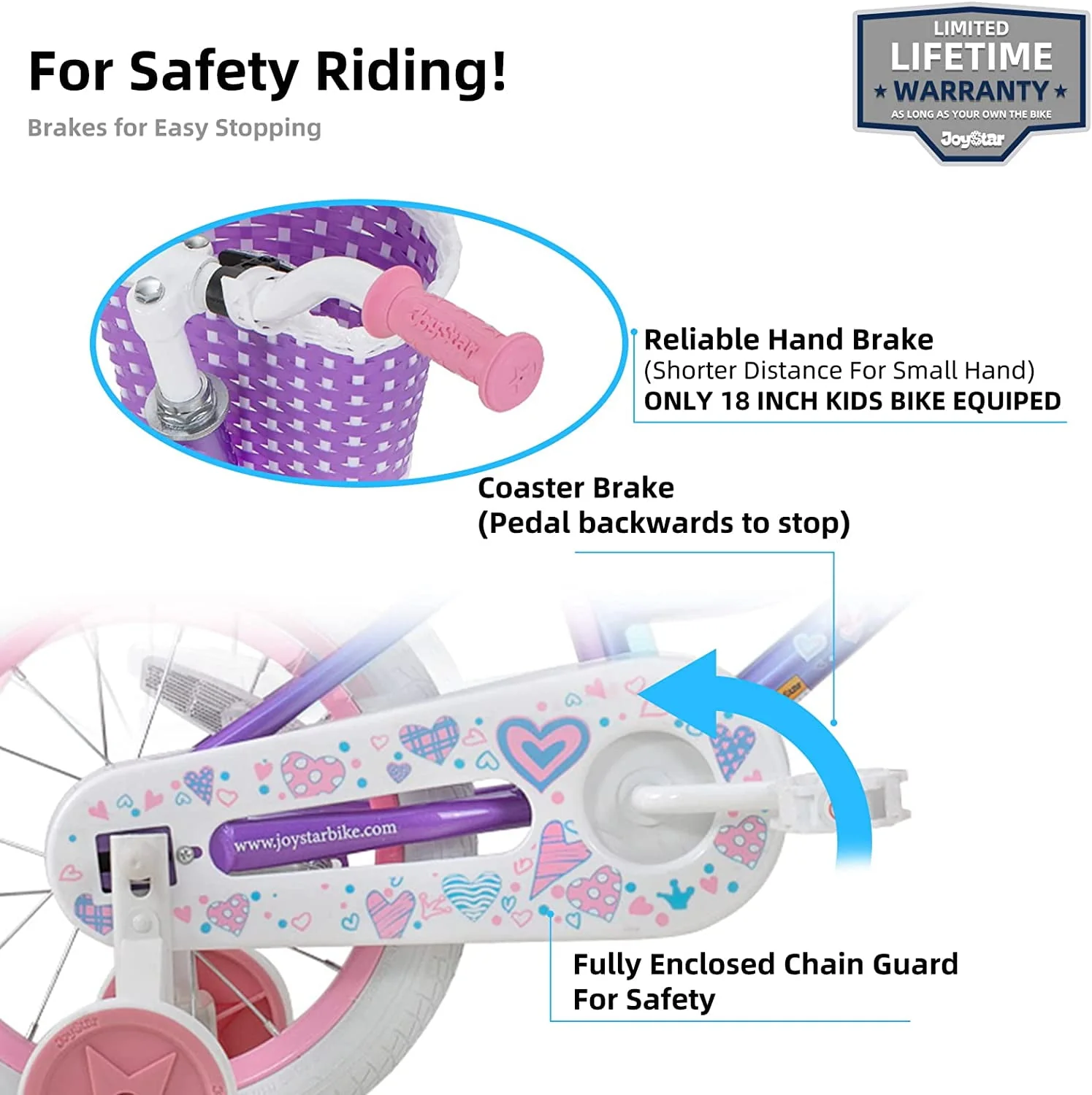 JOYSTAR Angel Girls Bike for Toddlers and Kids Ages 2-9 Years Old, 12 14 16 18 Inch Kids Bike with Training Wheels & Basket, 18 in Girl Bicycle with Handbrake & Kickstand