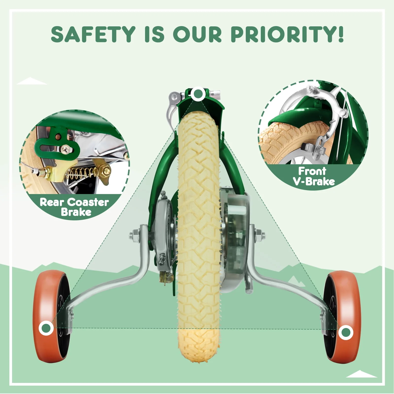 HARPPA Kids Bike for Girls Aged 3-5, 12 Inch Girls Bike with Training Wheels & Handbrake, Green