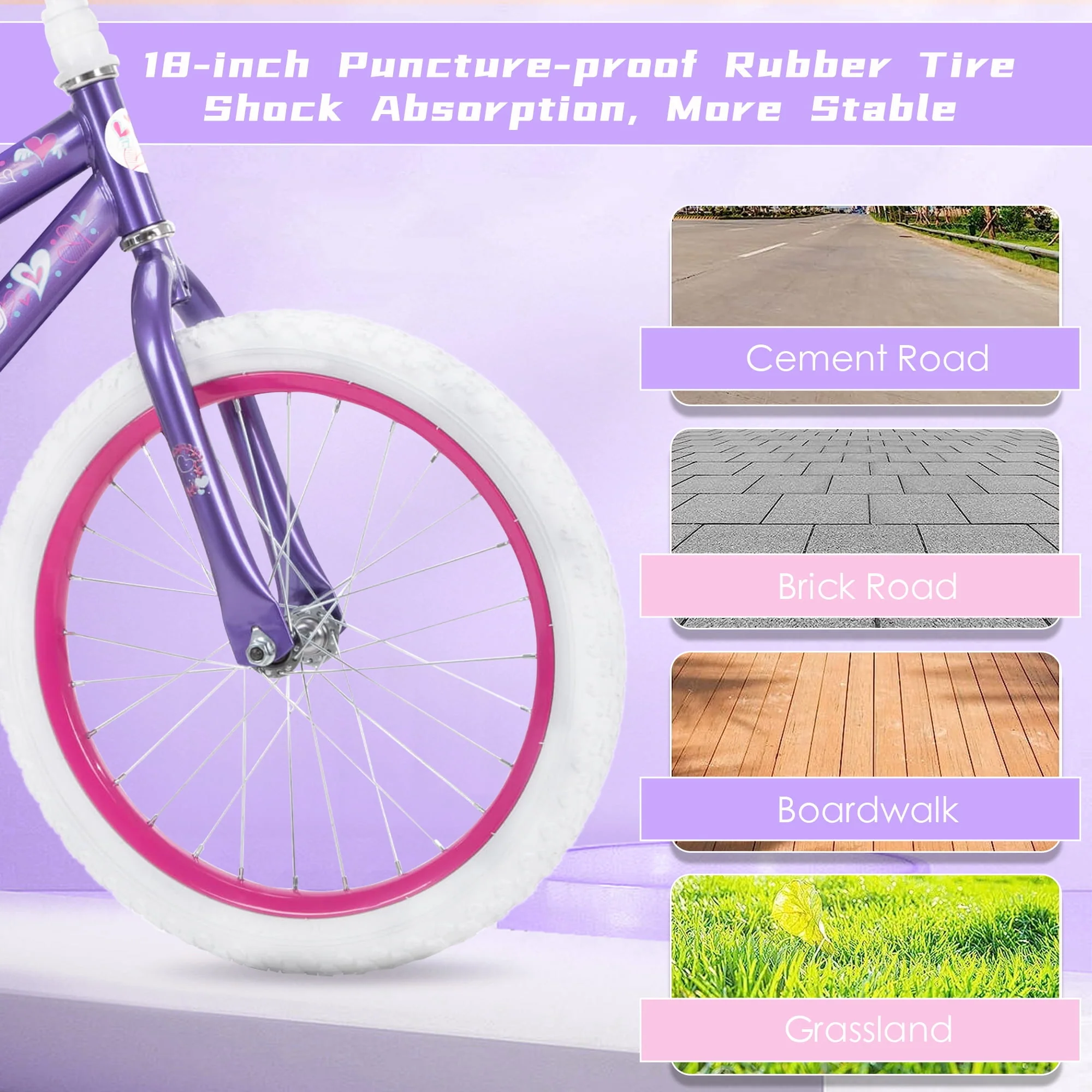 Inolait Kids Bike, 18 Inch Toddlers Bike with Removable Training Wheels, Adjustable Seat and Handlebar, Children's Bicycle for Girls Age 3-8 Years Old