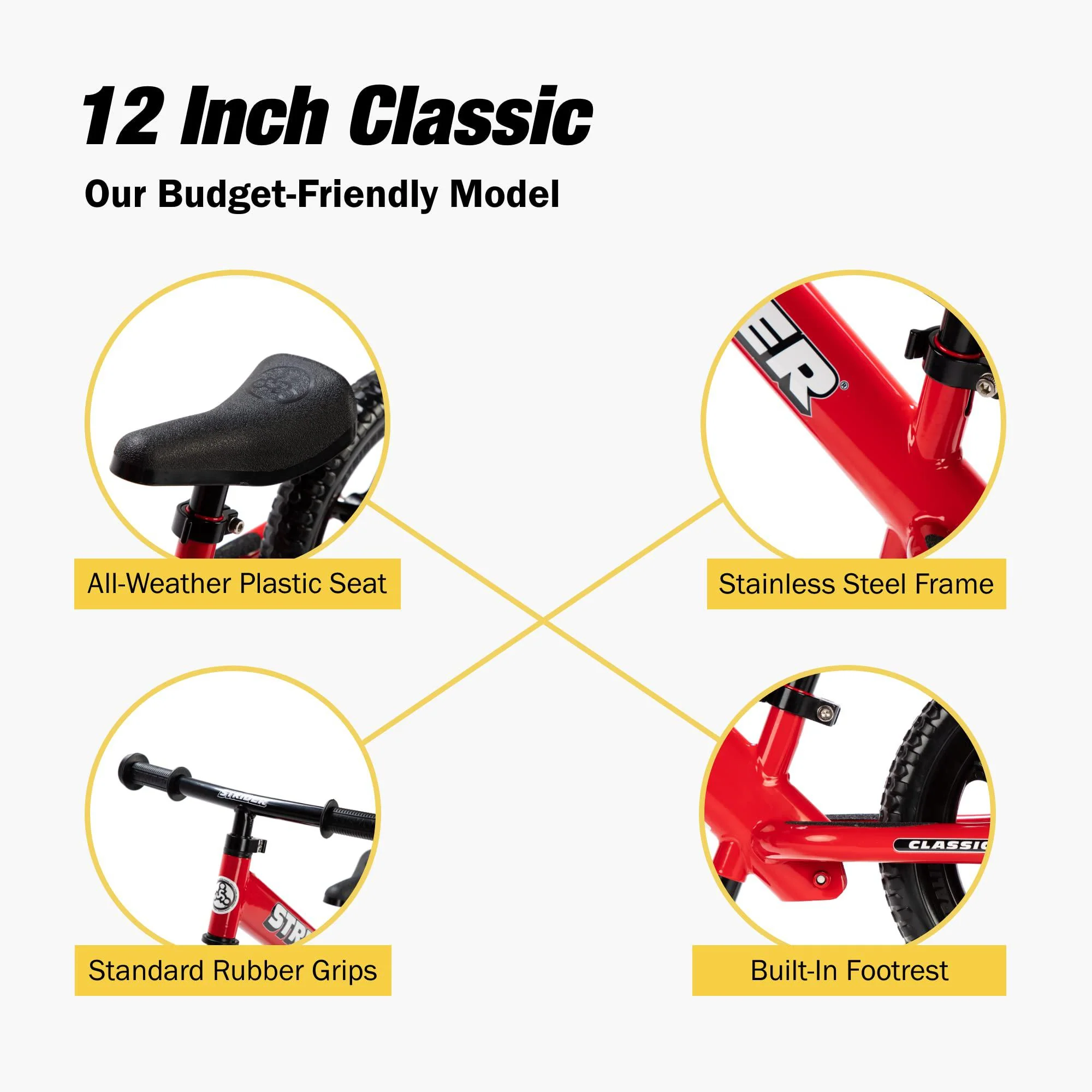 strider - 12 classic kids balance bike, no pedal training bicycle, lightweight frame, flat-free tires, for toddlers and child