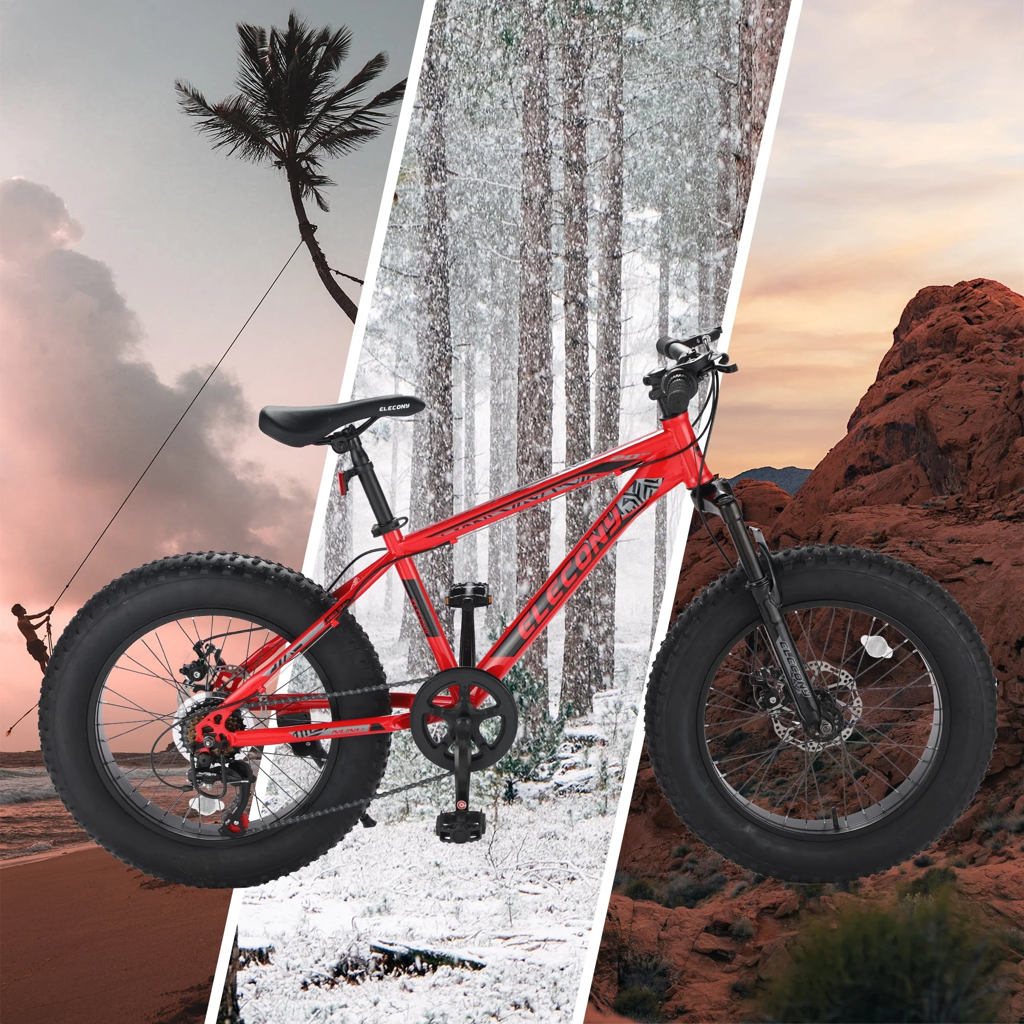 Elitezip 20 Inch Fat Tire Mountain Bike with Full Shimano 7 Speed, Mongoose Dolomite Fat Tire Bike with Dual Disc Brake, High-Carbon Steel Frame, Front Suspension, Urban Commuter City Bicycle