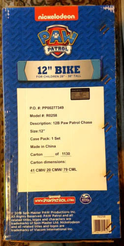 Paw Patrol CHASE Kids Bike, 12"in Wheels, Ages 1-4, Blue NRFB Children's Bicycle