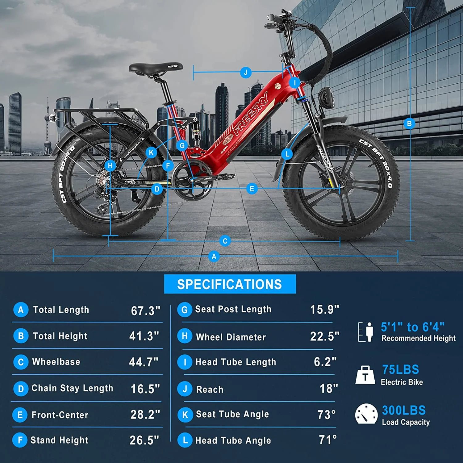 FREESKY Step-Thru Electric Bike for Adults 19MPH 750W High-Speed Motor 48V 15AH Samsung Cell Battery, 35-80Miles Full Suspension Ebike