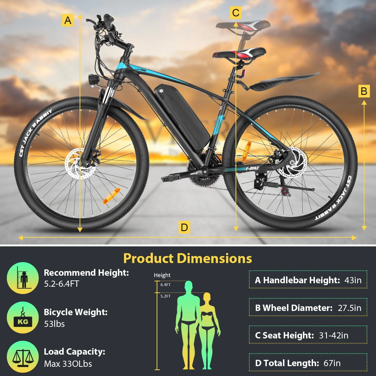 Elifine 500W Electric Bike for Adults, 27.5