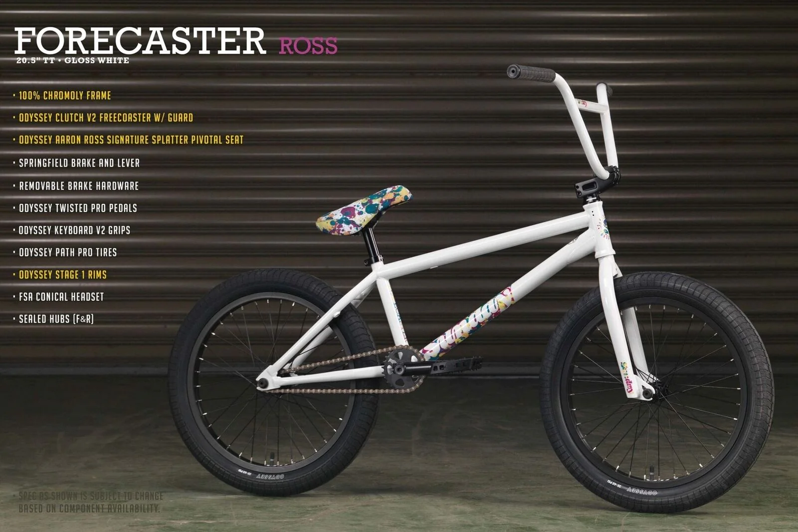 Sunday Bikes 2023 Forecaster 20.5" Toptube BMX Bike Aaron Ross Gloss White