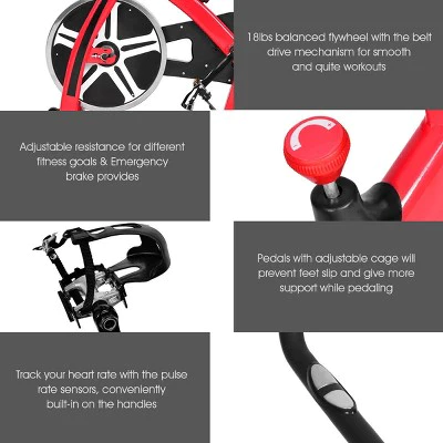 Costway Adjustable Exercise Bike Bicycle Cycling Cardio Fitness LCD w/ 18lb Flywheel