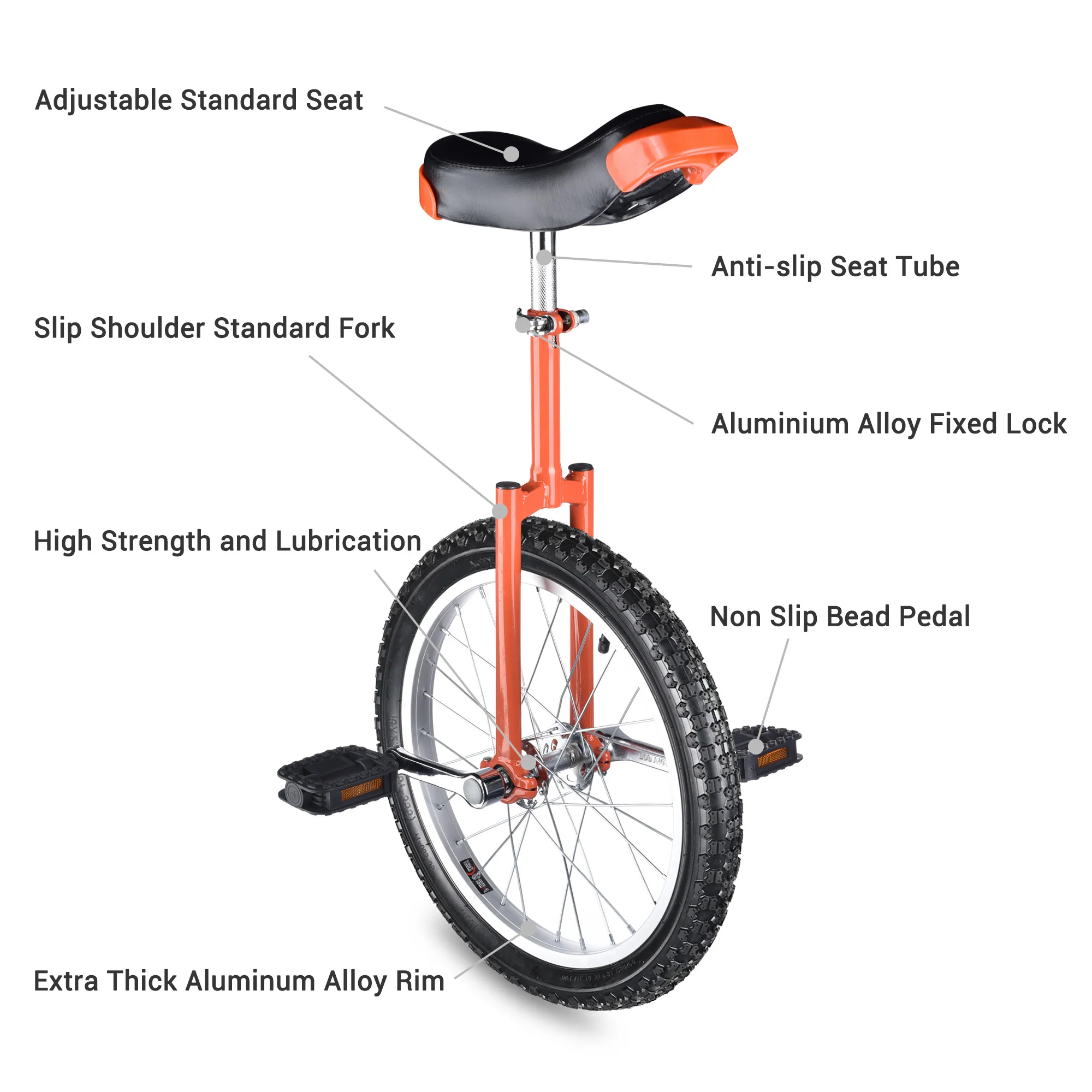 Yescom 18 In Wheel Outdoor Unicycle Skid-proof Tire Fitness Bicycle Balance Training for Adults Teenagers Kids, Orange