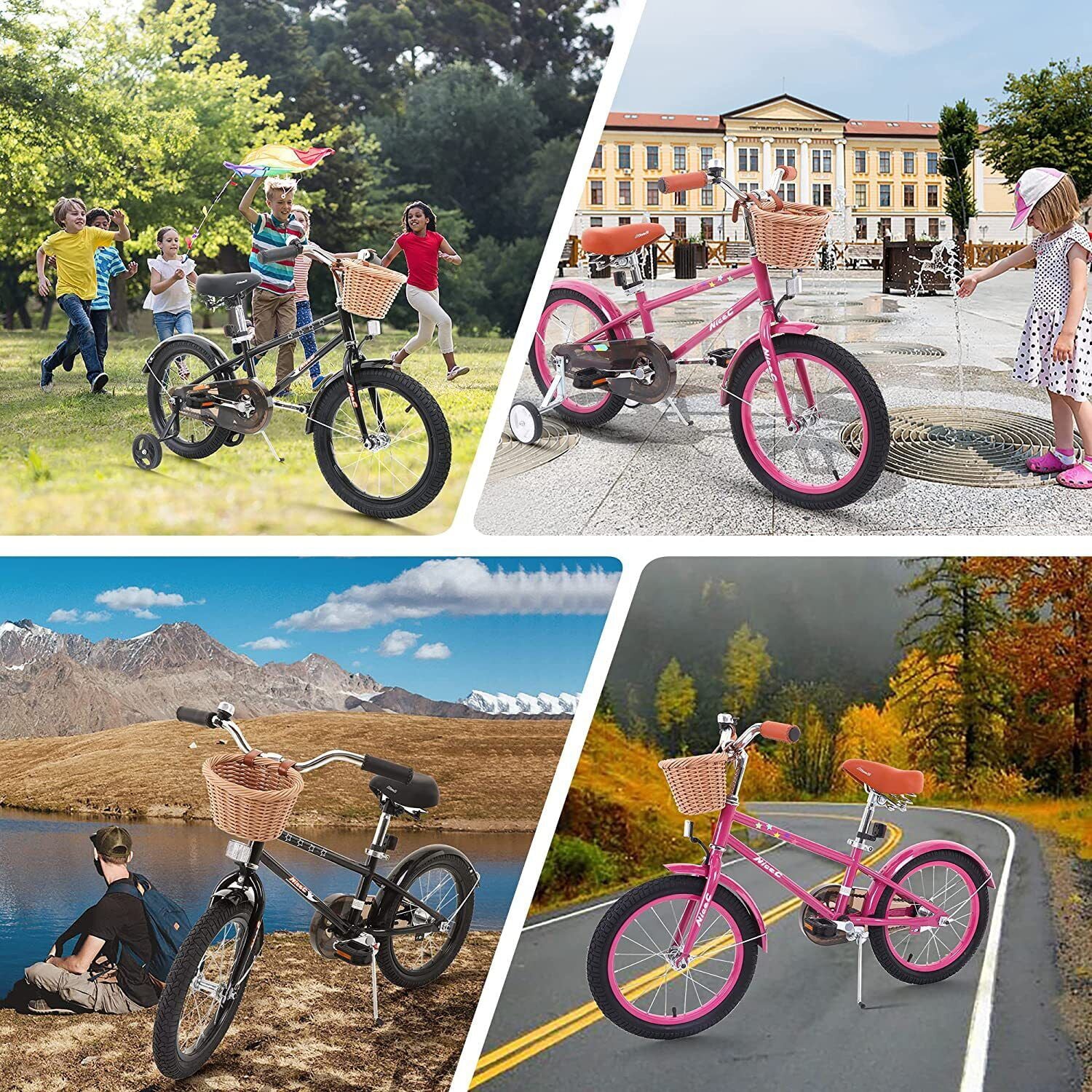 Nice C Kids Bike, Cruiser Bike with Basket, Coaster Brake and Training Wheels, Boys Girls 12 14 16 18 20 inch (12